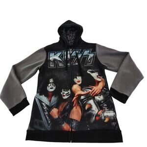 Kiss Men's Monster Hoodie Large Zipper Pockets Black & Gray Music Band Metal